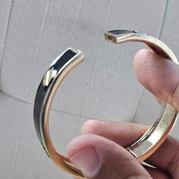 Fashion Bracelet Black/Gold Tone Wrist Band Fashion Jewelry Size 7 in - Picture 7 of 10